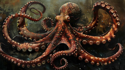 Obraz premium Close-Up Realistic colored illustration of an Octopus
