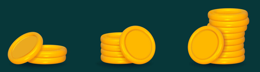 3d coin gold stack vector illustration isolated. Money yellow pile. Game coin tower.