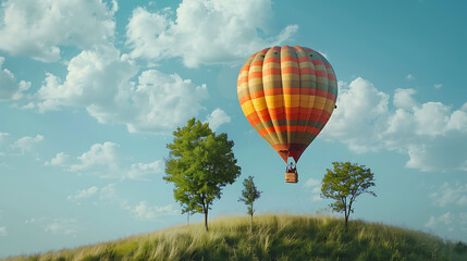 Obraz premium Hot air balloon, a tour to admire nature above ground at height