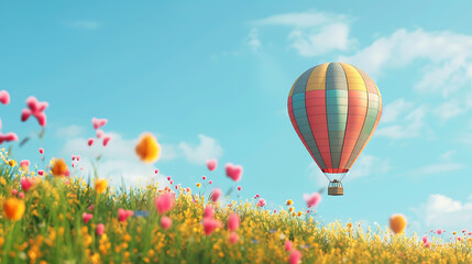 Naklejka premium Hot air balloon, a tour to admire nature above ground at height