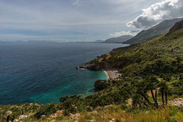 Fototapeta premium Famous natural reserve Riserva Naturale Orientata dello Zingaro with beautiful turquoise sea water, San Vito Lo Capo, Sicily, Italy
