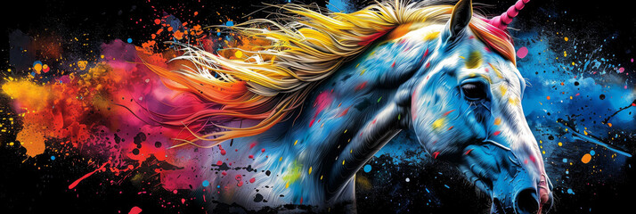 Naklejka premium unicorn in bright neon colors in a pop art style