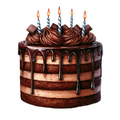 chocolate birthday cake with candles watercolor