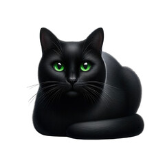 A sleek illustration of a black cat with green eyes, perfect for Halloween, mystery