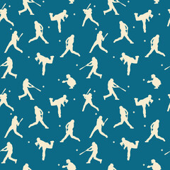 Baseball seamless pattern in retro white blue, red colors. Baseball background, wallpaper, backdrop, fabric, textile, digital paper, wrapping, packaging