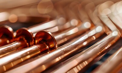 Obraz premium Aluminum radiator with copper heat pipes close up isolated Clean copper tubing prepared , Generative AI