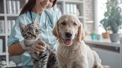 The veterinarian with cat and dog