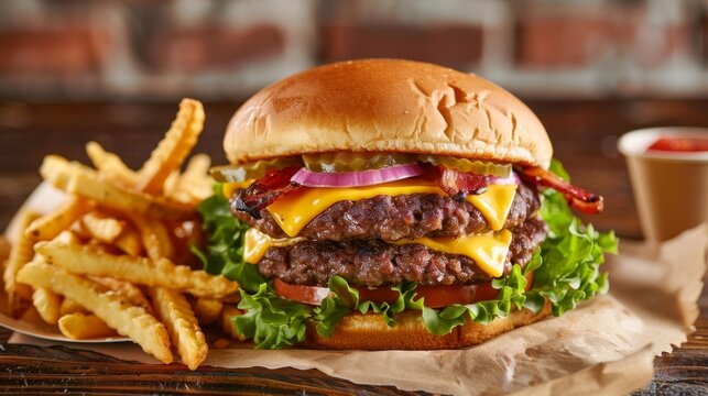 The double cheeseburger with fries