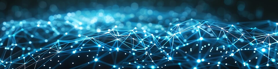High-tech background with bright blue and white dots and lines forming a complex plexus network