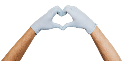 Gloved hands making a heart shaped symbol design element