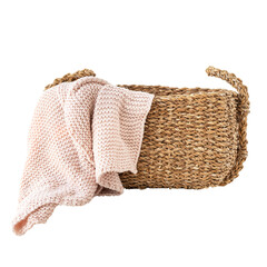 Brown wicker laundry basket design element