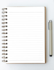 Blank plain white notebook page with a pen