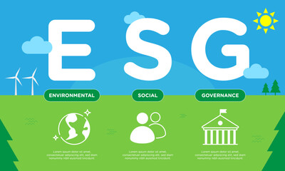 ESG Investing infographic design icon banner set. Containing environmental, social, governance icon.