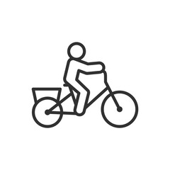 Fototapeta premium A cargo bike with a rack on the back, linear icon. Man riding a bicycle. Line with editable stroke