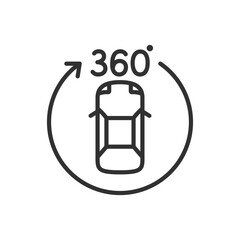 360 car overview, linear icon, parking spotting. Line with editable stroke
