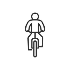 Person riding a bicycle front view, linear icon. Line with editable stroke