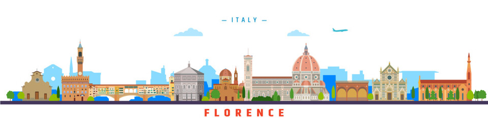 Florence city landmarks vector Illustration. Travel and tourism concept. Image for banner or web site.