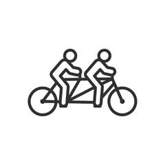 Two people on one two-seater bicycle, linear icon. Line with editable stroke