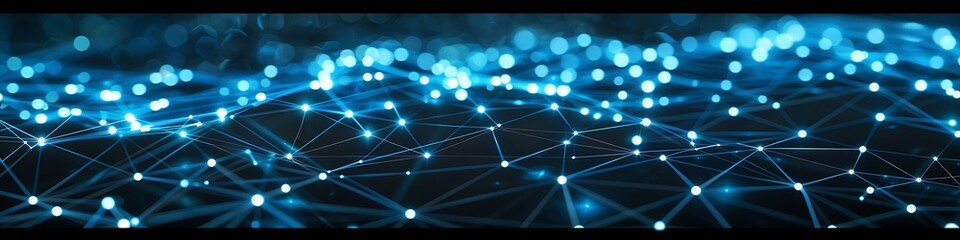 Obraz premium High-tech background with bright blue and white dots and lines forming a complex plexus network