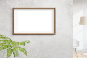 Wooden picture frame png mockup on the wall interior concept