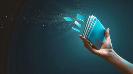 Efficient Data Management Hand Holding Folder with Floating Documents