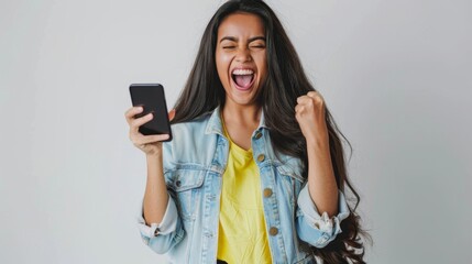 A happy woman celebrating victory