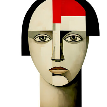Visage g&eacute;om&eacute;trique abstrait avec accents rouges et noirs
