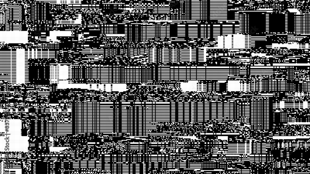 Poster Glitch CCTV Monitor Digital Pixel Lines Background. Abstract Signal Damage Noise Effect. Video Damage Error. VHS Overlay Texture. Vector Illustration.
