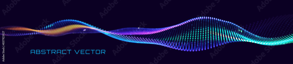 Poster Colorful Blue Sound Wave Ripple Digital Equalizer Design. Big Data Audio Visualization. Digital Water Drop Waves Concept. Vector Illustration. Audio Track Particles Ripple Wave Effect.