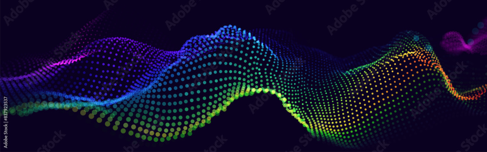 Poster colorful blue sound wave ripple digital equalizer design. big data audio visualization. digital wate