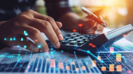 Financial Wizardry Hands Calculating Profits with Digital Graphs