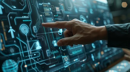 TechSavvy Touch Hands Engaging with AI and Data Icons on Digital Screen