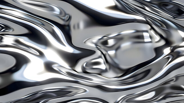 glossy silver metal fluid glossy chrome mirror water effect background backdrop texture 3d render