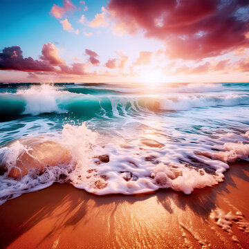 Fonds d'&eacute;cran de Vagues Oc&eacute;aniques et Couchers de Soleil 