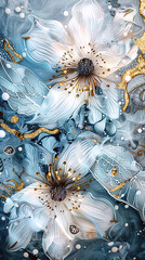 Abstract white flowers, whimsical floral vertical close-up poster