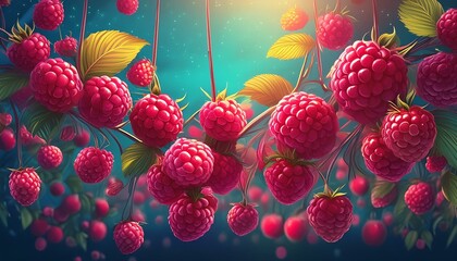 Ripe juicy raspberry berries background. Generative Ai