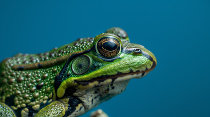 close up of a green frog