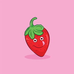 Cute vector illustration of strawberry on pink background