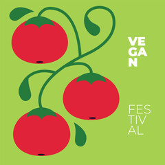 Modern vector card with tomatoes. Abstract vegetable garden design in bright color. Poster for a vegetarian festival in minimal style