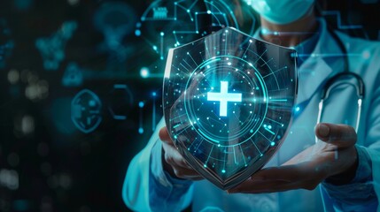CuttingEdge Medical Technology Doctor Utilizing Digital Shield for Enhanced Healthcare Protection