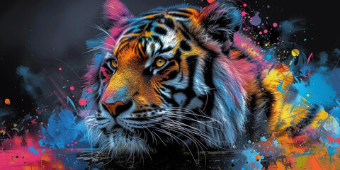 Tiger neon picture in pop art