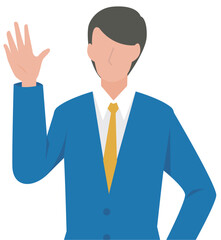 こちらに向かって手を振る男性のビジネスパーソン