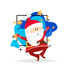 Cheerful cute Santa Claus jumping. Christmas design element. For greeting cards, leaflets, brochures, invitations, posters or banners.