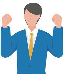 喜んでガッツポーズをする男性のビジネスパーソン