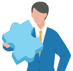 パズルのピースを持つ男性のビジネスパーソン