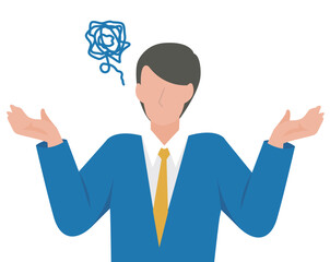 肩をすくめて困惑する男性のビジネスパーソン