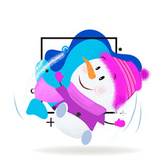 Cheerful cute snowman. Christmas design element. For greeting cards, leaflets, brochures, invitations, posters or banners.