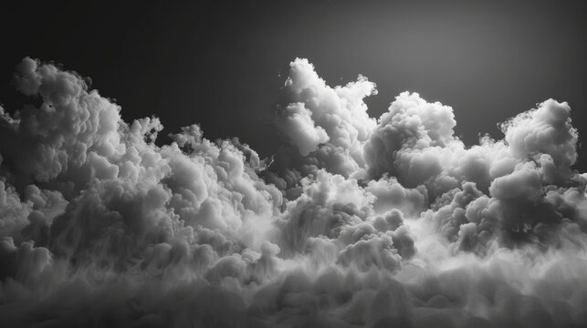 Dense smoke clouds floating and dispersing over a black void, surreal and enigmatic