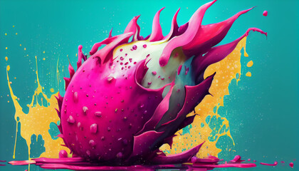 Abstract dragon fruit, Pitaya, Hylocereus and Stenocereus isolated on gradient background. Generative AI illustration