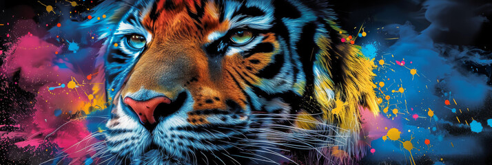 Tiger neon picture in pop art